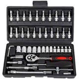 Darrahopens Tools > Other Tools > Tool Sockets 46-Piece 1/4 Inch Drive Socket Wrench Set, Chrome Vanadium Ratchet and Bit Kit, Black Case