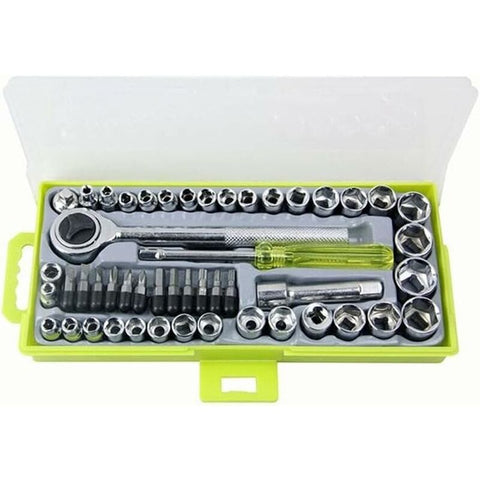 Darrahopens Tools > Other Tools > Tool Sockets 50 pcs 1/4" 3/8" Socket Wrench Set With Reversible Ratchet Handle Drive 12 pcs Hexagon Screw Bits With Case