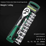 Darrahopens Tools > Other Tools > Tool Sockets Green 12-Piece 1/2-Inch Drive 24-Tooth Ratchet & Socket Set — High-Carbon Steel, Mirror-Polished Socket Wrench Tool Kit — Automotive Repair Tool Set with Quick-Release Ratchet — Ideal for Car Maintenance, Mechanical Repairs, and DIY Projects