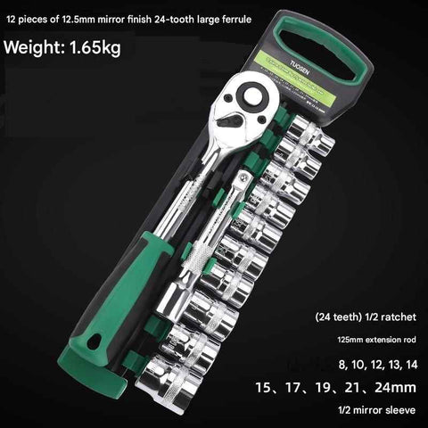 Darrahopens Tools > Other Tools > Tool Sockets Green 12-Piece 1/2-Inch Drive 24-Tooth Ratchet & Socket Set — High-Carbon Steel, Mirror-Polished Socket Wrench Tool Kit — Automotive Repair Tool Set with Quick-Release Ratchet — Ideal for Car Maintenance, Mechanical Repairs, and DIY Projects
