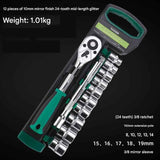 Darrahopens Tools > Other Tools > Tool Sockets Green 12-Piece 3/8-Inch Drive 24-Tooth Ratchet & Socket Set — High-Carbon Steel, Mirror-Polished Socket Wrench Tool Kit — Automotive Repair Tool Set with Quick-Release Ratchet — Ideal for Car Maintenance, Mechanical Repairs, and DIY Projects