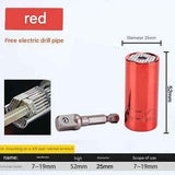 Red Universal Socket Set 7-19mm - Steel Construction - Multi-function Magic Socket, Colorful Design, Lightweight 130g, Compatible with Power Drills, Versatile Tool for Home & Auto Repair