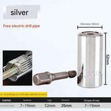 Silver Universal Socket Set 7-19mm - Steel Construction - Multi-function Magic Socket, Colorful Design, Lightweight 130g, Compatible with Power Drills, Versatile Tool for Home & Auto Repair