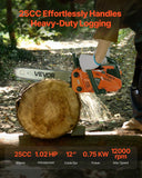 Darrahopens Tools > Power Tools > Chainsaws VEVOR 25 cc Gas Chainsaw, 305 mm Gas Powered Chainsaw, 0.75 kW Power Chain Saw with Non-Slip Handle, Gas-Powered Chainsaws with Dual Fuel Tanks, For Wood Cutting, Tree Trimming, and Land Clearing