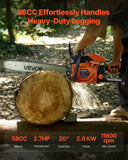 Darrahopens Tools > Power Tools > Chainsaws VEVOR 58 cc Gas Chainsaw, 508 mm Gas Powered Chainsaw, 2.0 kW Power Chain Saw with Non-Slip Handle, Gas-Powered Chainsaws with Dual Fuel Tanks, For Wood Cutting, Tree Trimming, and Land Clearing
