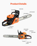 Darrahopens Tools > Power Tools > Chainsaws VEVOR 58 cc Gas Chainsaw, 508 mm Gas Powered Chainsaw, 2.0 kW Power Chain Saw with Non-Slip Handle, Gas-Powered Chainsaws with Dual Fuel Tanks, For Wood Cutting, Tree Trimming, and Land Clearing
