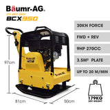 Darrahopens Tools > Power Tools > Outdoor Power Equipment BAUMR-AG 185kg Reversible Vibratory Plate Compactor, Commercial 9HP 270cc, 500x700mm, Wheel Kit, for Sand Soil Gravel Asphalt (BCX-950)
