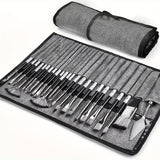 Darrahopens Tools > Power Tools > Painting Tools 24pc Artist Paint Brush Set with Canvas Roll-Up Case - Nylon Hair Brushes for Acrylic Watercolor Oil Gouache Painting