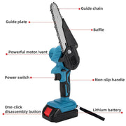 Darrahopens Tools > Power Tools > Power Saws 6" Cordless Electric Chainsaw in Blue - Portable Handheld Wood Cutter