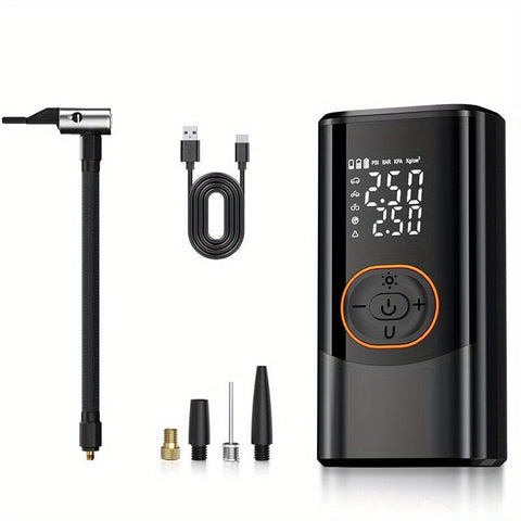 Darrahopens Tools > Pumps > Air Pumps Portable air compressor for tires with digital pressure gauge, 150PSI rechargeable battery, LED light, wireless bicycle tire pump for cars, motorcycles, bicycles, etc., black