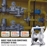 Darrahopens Tools > Pumps > Air Pumps VEVOR Air Operated Double Diaphragm Pump, 44GPM, Max 115PSI Air Waste Oil Pneumatic Transfer Pump with 2 Extra Diaphragms, 3.8cm Inlet & Outlet Aluminum Alloy Diaphragm Pump for Diesel Grease Oil