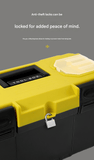 Darrahopens Tools > Tools Storage > Tool Boxes 14-inch Yellow and Black Heavy Duty Plastic Toolbox - PP Material with ABS Latches - Lockable, Large Capacity, Double Layer, Organized Storage, for Home Repair, Automotive, Construction, Outdoor Use