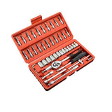 Darrahopens Tools > Tools Storage > Tool Boxes 46-Piece Automotive Repair Tool Set - Carbon Steel Ratchet Wrench Socket Kit - 1/4 Inch Drive with Extension Bars, Universal Joint, and Multi-Bit Screwdriver Heads - Compact Storage Case for Car Maintenance, Machinery Repair, and DIY Projects