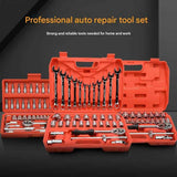Darrahopens Tools > Tools Storage > Tool Boxes 46-Piece Automotive Repair Tool Set - Carbon Steel Ratchet Wrench Socket Kit - 1/4 Inch Drive with Extension Bars, Universal Joint, and Multi-Bit Screwdriver Heads - Compact Storage Case for Car Maintenance, Machinery Repair, and DIY Projects