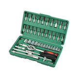 Darrahopens Tools > Tools Storage > Tool Boxes 46-Piece Automotive Repair Tool Set - Carbon Steel Ratchet Wrench Socket Kit - 1/4 Inch Drive with Extension Bars, Universal Joint, and Multi-Bit Screwdriver Heads - Compact Storage Case for Car Maintenance, Machinery Repair, and DIY Projects