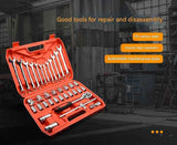 Darrahopens Tools > Tools Storage > Tool Boxes 46-Piece Automotive Repair Tool Set - Carbon Steel Ratchet Wrench Socket Kit - 1/4 Inch Drive with Extension Bars, Universal Joint, and Multi-Bit Screwdriver Heads - Compact Storage Case for Car Maintenance, Machinery Repair, and DIY Projects