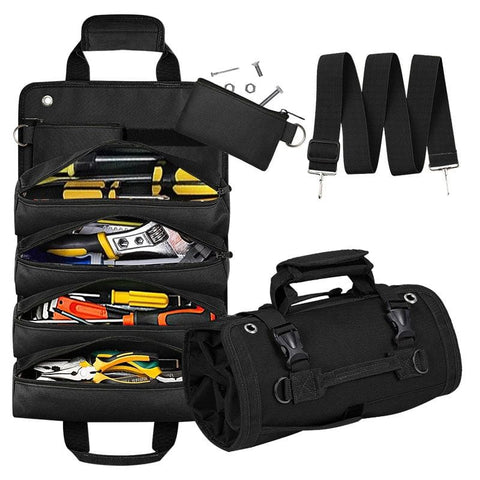 Darrahopens Tools > Tools Storage > Tool Boxes Black Multi-Purpose 600D Oxford Cloth Roll-Up Tool Organizer Bag – Heavy-Duty Waterproof & Anti-Scratch Organizer for Electricians, Mechanics & Automotive Use-Duty Oxford Fabric - Multi-Pocket Storage for Electricians, Mechanics & DIY Enthusiasts