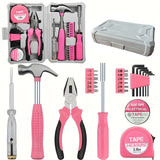Darrahopens Tools > Tools Storage > Tool Boxes Compact 24-Piece Pink Tool Kit - Essential Household DIY Set for Ladies