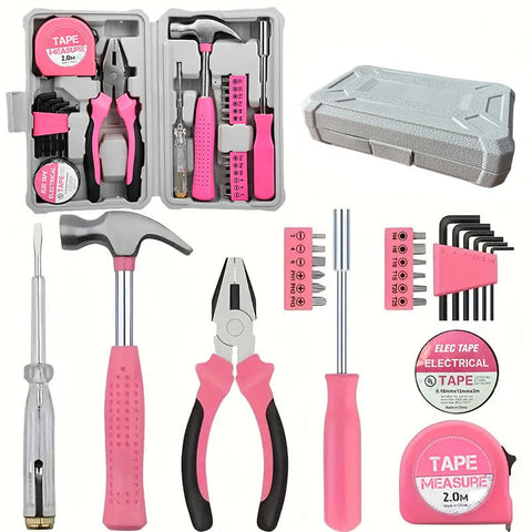 Darrahopens Tools > Tools Storage > Tool Boxes Compact 24-Piece Pink Tool Kit - Essential Household DIY Set for Ladies