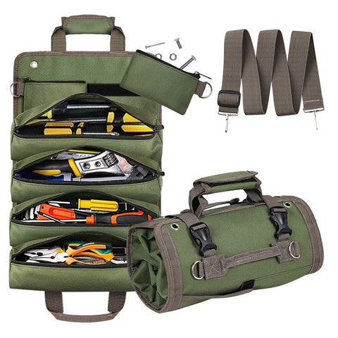 Darrahopens Tools > Tools Storage > Tool Boxes Green Multi-Purpose 600D Oxford Cloth Roll-Up Tool Organizer Bag – Heavy-Duty Waterproof & Anti-Scratch Organizer for Electricians, Mechanics & Automotive Use-Duty Oxford Fabric - Multi-Pocket Storage for Electricians, Mechanics & DIY Enthusiasts