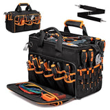 Darrahopens Tools > Tools Storage > Tool Boxes Heavy-Duty 17-Inch Tool Bag with 46 Pockets, Waterproof Base & Shoulder Strap(Black Orange)