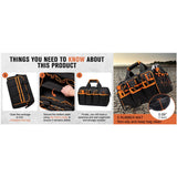 Darrahopens Tools > Tools Storage > Tool Boxes Heavy-Duty 17-Inch Tool Bag with 46 Pockets, Waterproof Base & Shoulder Strap(Black Orange)