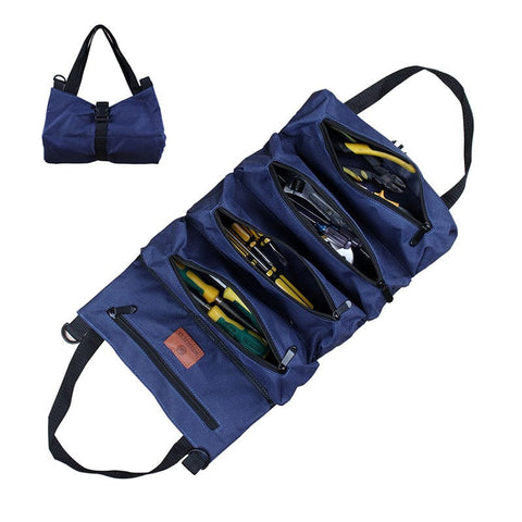 Darrahopens Tools > Tools Storage > Tool Boxes Heavy-Duty Canvas Tool Roll Up Bag & Organizer Tote - Multi-Pocket Wrench & Tool Pouch(Blue)