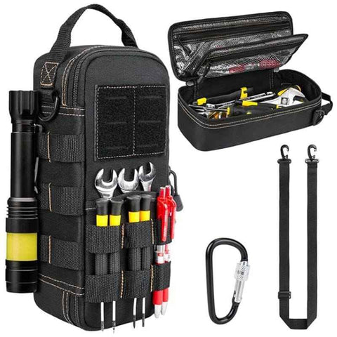 Heavy Duty Oxford Cloth Tool Bag - Portable Tactical Storage Pouch with Shoulder Strap, Multi-Function Loops, Zipper Pockets & Elastic Bands, Durable & Wear Resistant for Electricians, DIY, Camping, Auto Repair