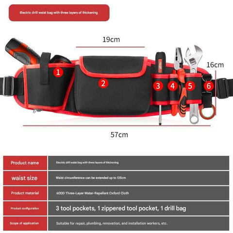 Darrahopens Tools > Tools Storage > Tool Boxes Red Professional Oxford Cloth Tool Waist Bag –Tool Belt, Multifunctional Work Belt, Men's Robust, Adjustable Tool Belt - Heavy-Duty 600D Waterproof for Electricians, Mechanics & Construction Workers