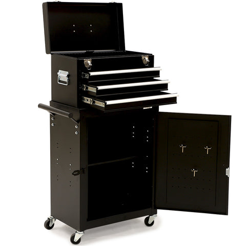 Darrahopens Tools > Tools Storage > Tool Cabinets Bullet Pro 3 Drawer Tool Box Cabinet Trolley Storage, with 1-Door Toolbox Garage Organiser Set, Black