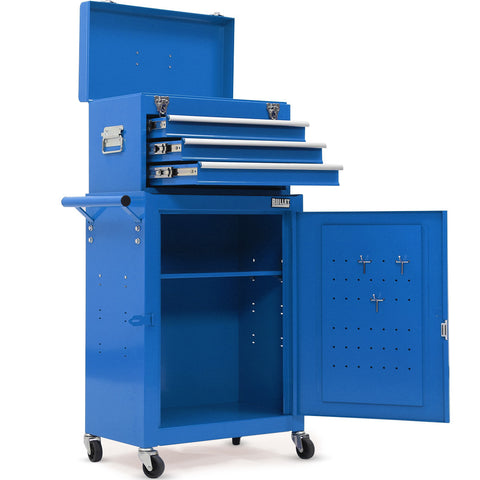 Darrahopens Tools > Tools Storage > Tool Cabinets Bullet Pro 3 Drawer Tool Box Cabinet Trolley Storage, with 1-Door Toolbox Garage Organiser Set, Blue