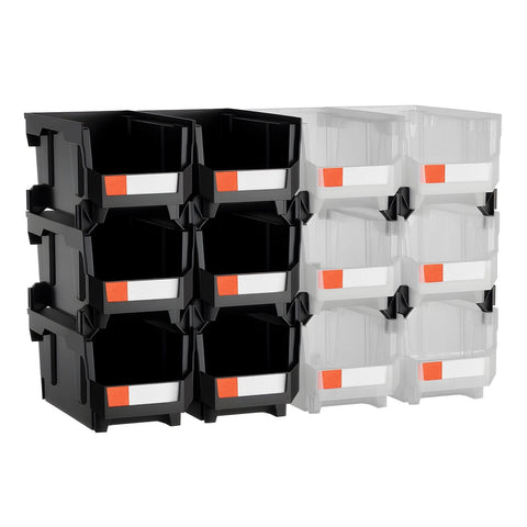 Darrahopens Tools > Tools Storage > Tool Cabinets VEVOR Plastic Stackable Storage Bins, 37.7 x 21.5 x 18 cm (12 Pack), Plastic Containers for Organizing & Storage Bins for Garage, Small Parts, Office Supplies, Other Accessories, Black & Transparent