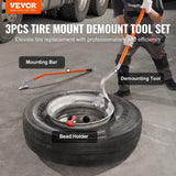 Darrahopens Tools > Tools Storage > Tool Cabinets VEVOR Tire Mount Demount Tool, 571-622 mm Manual Steel Tire Changer Mount Demount Removal Tool, with Extra Bead Holder, Tubeless Truck Bead Breaker, 3 PCS Tire Changing Tools, Orange