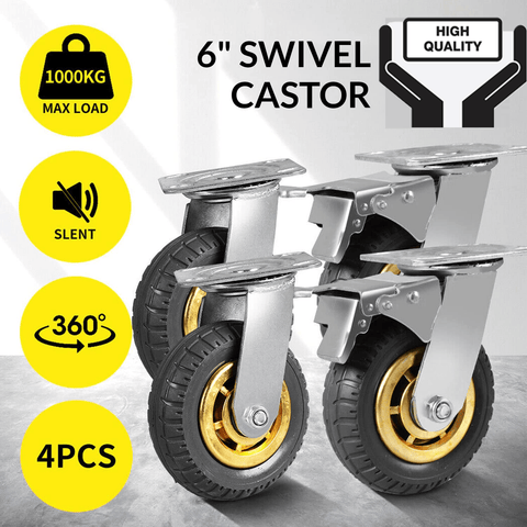 Darrahopens Tools > Tools Storage > Utility Trolleys 4X 6" / 150mm Heavy Duty Swivel Caster Wheels Castor 1000KG Load,2 with Brakes