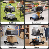 Darrahopens Tools > Tools Storage > Utility Trolleys Artiss Shopping Trolley with Wheels 2 Layer w/1 Crate Foldable Trolley Grey In Australia - Darrahopens