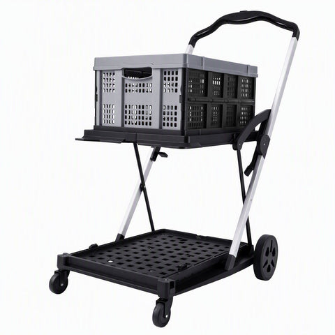 Darrahopens Tools > Tools Storage > Utility Trolleys Artiss Shopping Trolley with Wheels 2 Layer w/1 Crate Foldable Trolley Grey In Australia - Darrahopens