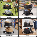 Darrahopens Tools > Tools Storage > Utility Trolleys Artiss Shopping Trolley with Wheels 2 Layer w/2 Crates Foldable Trolley Black In Australia - Darrahopens