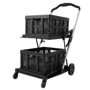 Darrahopens Tools > Tools Storage > Utility Trolleys Artiss Shopping Trolley with Wheels 2 Layer w/2 Crates Foldable Trolley Black In Australia - Darrahopens
