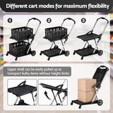 Darrahopens Tools > Tools Storage > Utility Trolleys Artiss Shopping Trolley with Wheels 2 Layer w/2 Crates Foldable Trolley Black In Australia - Darrahopens