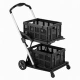 Darrahopens Tools > Tools Storage > Utility Trolleys Artiss Shopping Trolley with Wheels 2 Layer w/2 Crates Foldable Trolley Black In Australia - Darrahopens