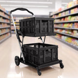 Darrahopens Tools > Tools Storage > Utility Trolleys Artiss Shopping Trolley with Wheels 2 Layer w/2 Crates Foldable Trolley Black In Australia - Darrahopens