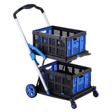 Darrahopens Tools > Tools Storage > Utility Trolleys Artiss Shopping Trolley with Wheels 2 Layer w/2 Crates Foldable Trolley Blue In Australia - Darrahopens