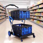Darrahopens Tools > Tools Storage > Utility Trolleys Artiss Shopping Trolley with Wheels 2 Layer w/2 Crates Foldable Trolley Blue In Australia - Darrahopens