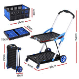 Darrahopens Tools > Tools Storage > Utility Trolleys Artiss Shopping Trolley with Wheels 2 Layer w/2 Crates Foldable Trolley Blue In Australia - Darrahopens