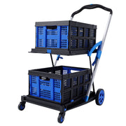 Darrahopens Tools > Tools Storage > Utility Trolleys Artiss Shopping Trolley with Wheels 2 Layer w/2 Crates Foldable Trolley Blue In Australia - Darrahopens