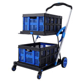 Darrahopens Tools > Tools Storage > Utility Trolleys Artiss Shopping Trolley with Wheels 2 Layer w/2 Crates Foldable Trolley Blue In Australia - Darrahopens