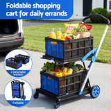 Darrahopens Tools > Tools Storage > Utility Trolleys Artiss Shopping Trolley with Wheels 2 Layer w/2 Crates Foldable Trolley Blue In Australia - Darrahopens