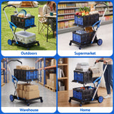 Darrahopens Tools > Tools Storage > Utility Trolleys Artiss Shopping Trolley with Wheels 2 Layer w/2 Crates Foldable Trolley Blue In Australia - Darrahopens