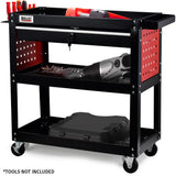 Darrahopens Tools > Tools Storage > Utility Trolleys Bullet 3-Tier Steel Tool Trolley Cart, for Workshop, Mechanic, with Drawer, Pegboard, Screwdriver Bay, Black/Red