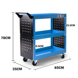 Darrahopens Tools > Tools Storage > Utility Trolleys Bullet 3-Tier Steel Tool Trolley Cart, for Workshop, Mechanic, with Pegboard, Screwdriver Bay, Blue